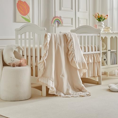 Lace Ruffle Crib Bedding Set 3 Pieces Baby Boho Lace Quilted Comforter - Image 4