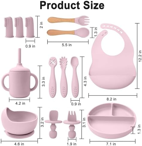 Silicone Baby Feeding Set 14 Pcs, Baby Led Weaning Set, Light Pink - Image 7