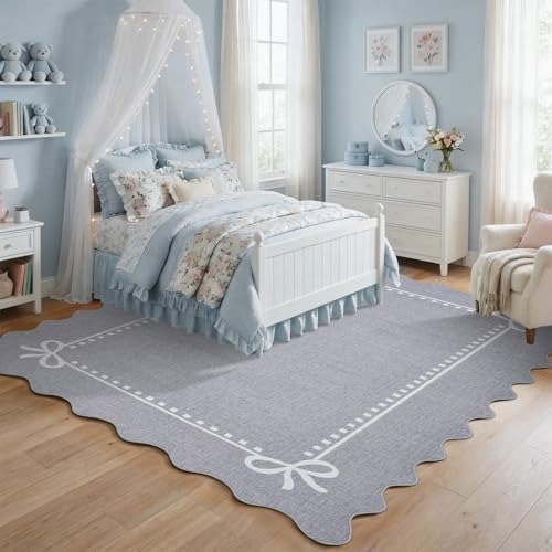Garvee Scalloped Bow Rug for Living Room Washable Solid Grey 6x9 Area Rugs - Image 3