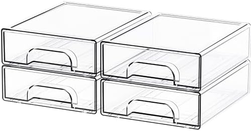 Yieach 4 Pack Small Clear Stackable Storage Drawers, 2.2'' Tall Desk by Yieach