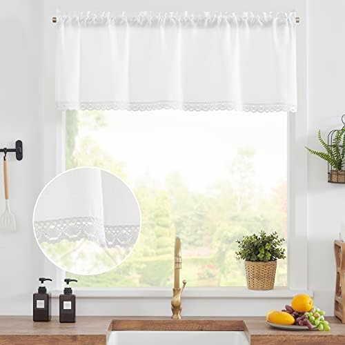 jinchan Linen Valance with Lace Trim Farmhouse Rustic Valance Curtain - Image 3