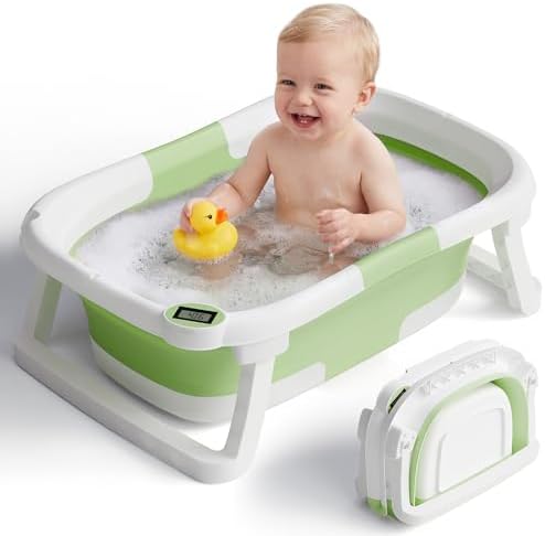 Collapsible Baby Bathtub with Thermometer, 0-36 Months by iBabyMax