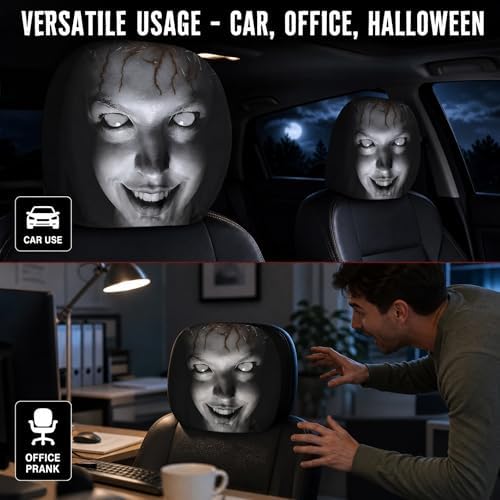 2 Pack Scary Headrest Covers for Cars, Upgraded Snug Fit Car Headrest Cover - Image 3