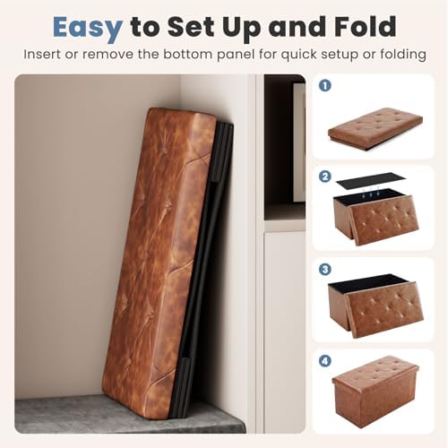 DUMOS 30 Inch Folding Storage Ottoman Bench, Hidden Ottoman - Image 6