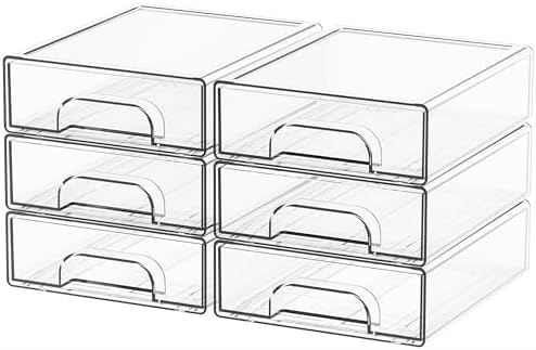 Yieach 2.2'' Tall Small Clear Stackable Storage Drawers, 6 Pack Stacking by Yieach