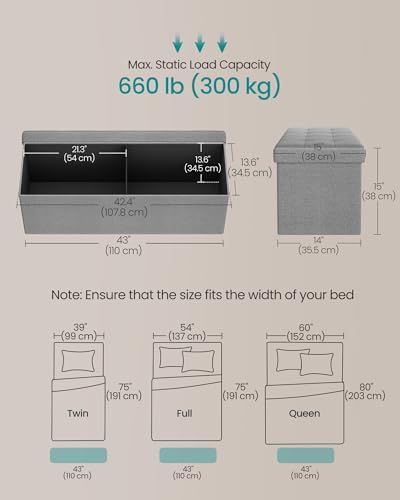 SONGMICS 43.3 Inches Folding Storage Ottoman Bench, Load 660 lb - Image 3