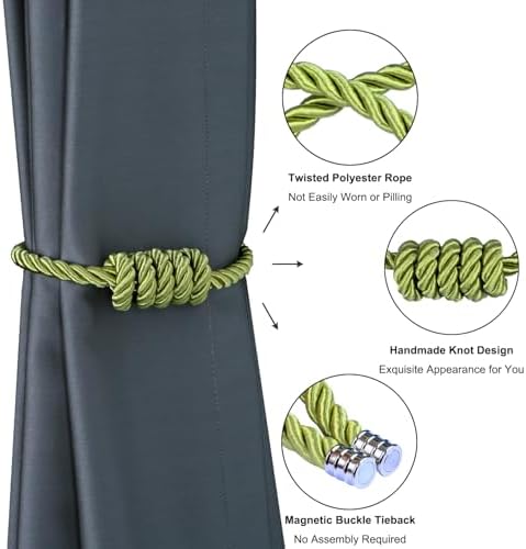 BEL AVENIR Magnetic Curtain Tiebacks 6 Pack Hand-Woven Curtain Ties - Image 4