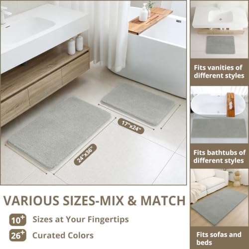 Polyester Bathroom Rug 40"x60" Gray, Large Soft Shaggy Bath Mat - Image 3
