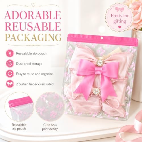 2 Pack Pink Bow Curtain Tiebacks - Image 3