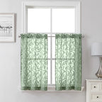 Lecloud Leia Sheer Sage Green Kitchen Curtains 36 Inch Length 2 Pcs, Jacquard by Lecloud