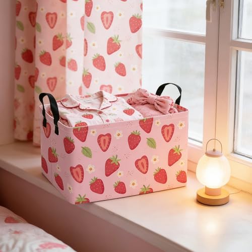 Rectangular Collapsible Storage Basket Toy Organizer Flower Strawberry - Image 6