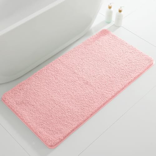 Polyester Bathroom Rug 24"x48" Pink, Non-Slip Soft Shaggy Bath Mat by Kildoss