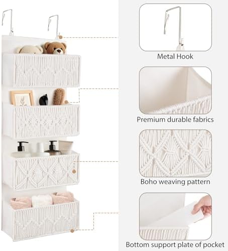 Dahey Over The Door Organizer Macrame Boho Hanging Back of Door Storage - Image 5