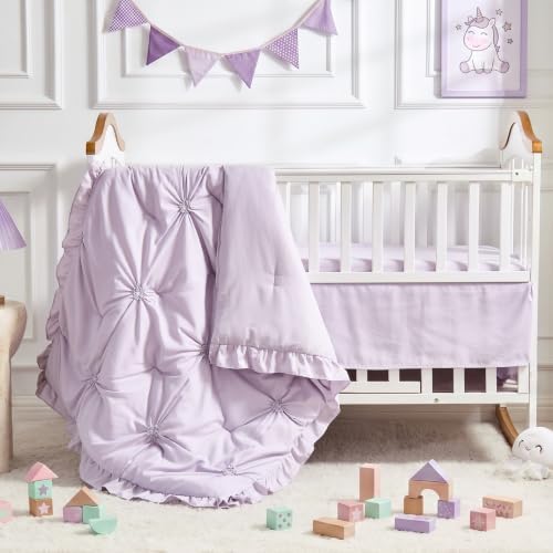 Princess Crib Bedding Set for Girls, 3 Piece Pintuck Baby Crib Bedding Set - Image 4