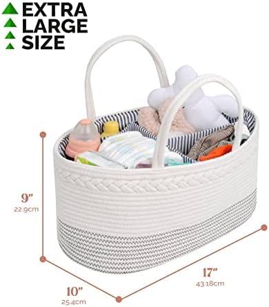 luxury little Diaper Caddy Organizer, Large Cotton Rope Nursery Baby Basket - Image 3