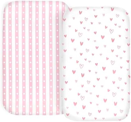 100% Organic Cotton 2 Pk Bedside Sleeper Bassinet Fitted Mattress Sheets by CambriaBaby