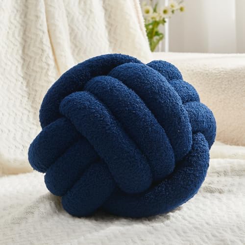 Petrella Navy Blue Knot Pillow Ball, 11 Inch Round Accent Decorative Pillow by Petrellatoy