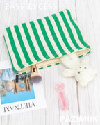 Flat Makeup Bag for Women, Zipper Cosmetic Pouch for Purse, Stripe Green - Image 5