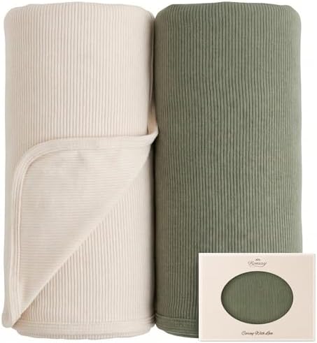 Konssy 2 Pack Ribbed Knit Swaddle Blankets by Konssy