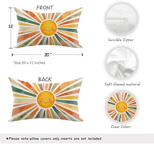 Boho Colorful Sunshine Rainbow Pillow Cover 20x12, Cute Sun Room Bedroom - Image 2