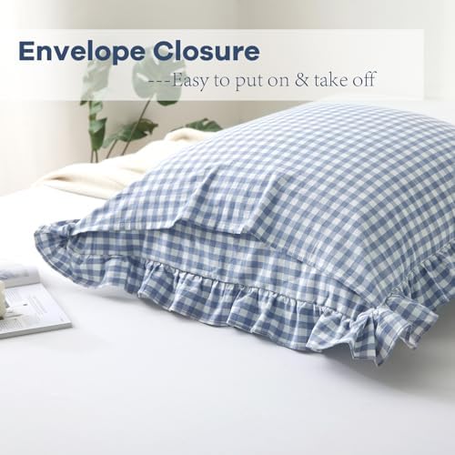 2PACK Dust Blue White Gingham Euro Pillow Shams 26''x26'' - Image 4