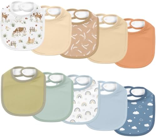 10 Pack Cotton Snap Bibs for Baby Boy Girl, Super Soft Drool Bibs for Teething by EgmaoBaby