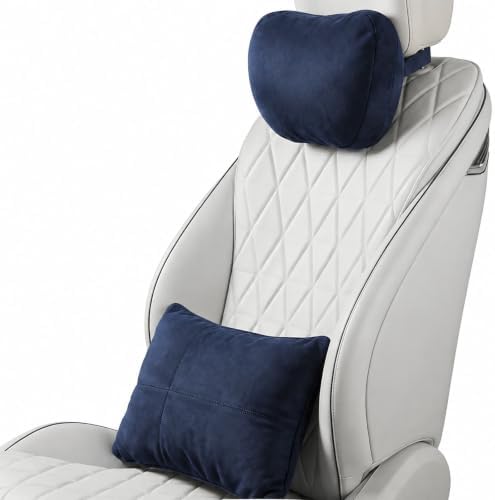 2 PCS Car Pillow for Driving Seat Soft Suede Headrest Neck & Lumbar Support by GoodpillowBetterdriver