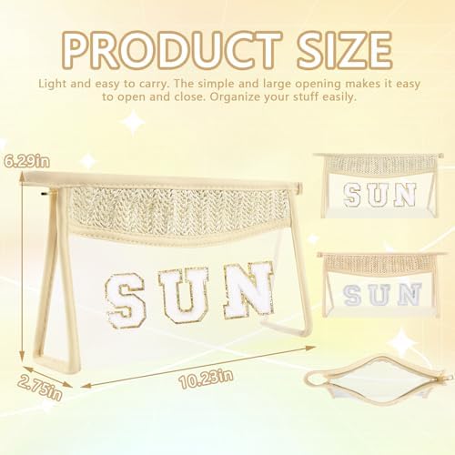 Iqimott 2Pcs Boho Patch SPF Bag Clear Letter Sun Bag, Waterproof Zipper Makeup - Image 2