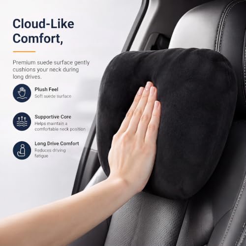 2 PCS Car Pillow for Driving Seat Soft Suede Headrest Neck & Lumbar Support - Image 2