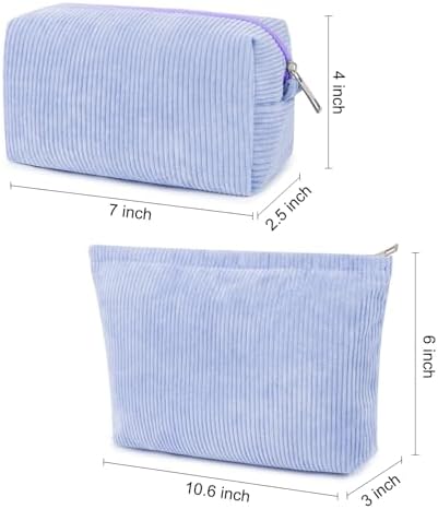 SOIDRAM 2 Pcs Corduroy Makeup Bag Large Cosmetic Bag Toiletry Bag Makeup Pouch - Image 3