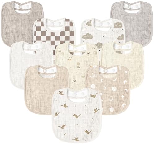 Susurration Muslin Baby Drool Bibs 10Pack Soft Square Adjustable Bandana Bibs by Susurration