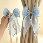 2 Pack French Silky Bow Curtain Tiebacks, Elegant Lace Ribbon - Image 4