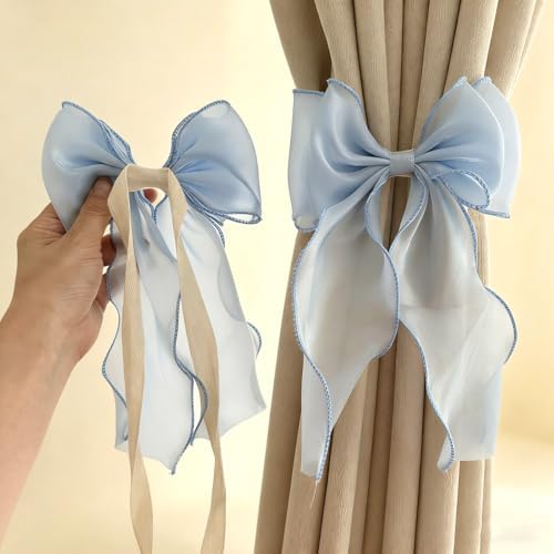 2 Pack French Silky Bow Curtain Tiebacks, Elegant Lace Ribbon - Image 4