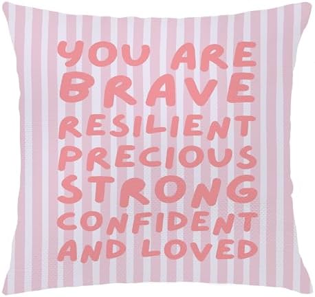 You are Affirmation Pink Striped Pillow Cover 18x18, Nursery Inspirational by Unknown