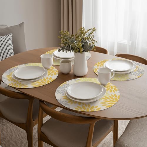 Artoid Mode Yellow Dahlia Plastic Round Placemats Set of 4, 14 Inch Seasonal - Image 5