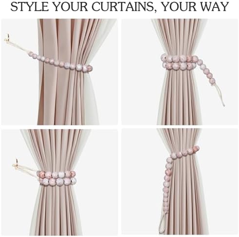 Hion 4 Pcs Boho Curtain Tiebacks, Wood Beads Curtain Holdbacks, Outdoor - Image 4