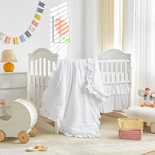 Tufted Ruffle Crib Bedding Set 3 Pieces Baby Boho Quilted Comforter - Image 3