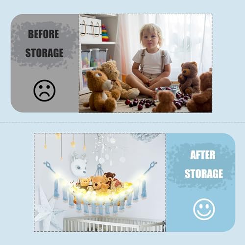 CERETIA Stuffed Animal Hammock Large Corner Plushie Net Storage, Baby Blue - Image 4