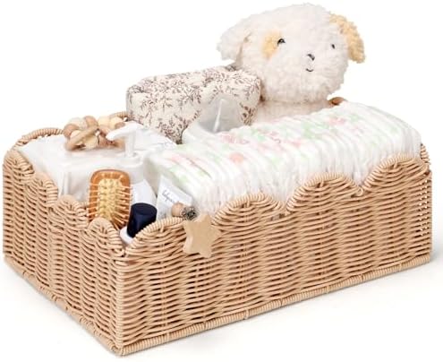 Wicker Diaper Caddy Organizer, Rattan Baby Basket, Flesh Tone by Klippehop