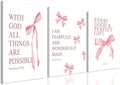 Coquette Pink Bow Canvas Wall Art Set of 3 Inspirational Bible Verses Decor by JBZDD
