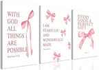 Coquette Pink Bow Canvas Wall Art Set of 3 Inspirational Bible Verses Decor by JBZDD