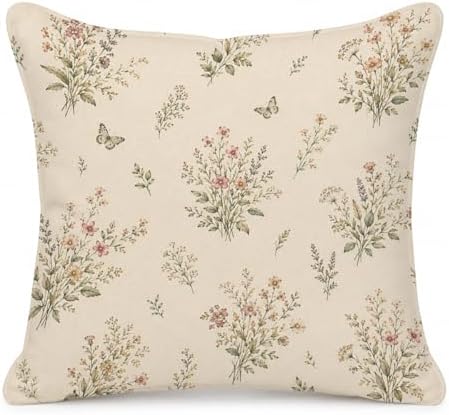 ORAFOUDUO Vintage Wildflower Butterfly Throw Pillow Cover 18x18 by Unknown