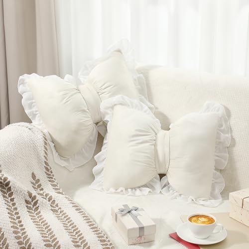 Yousoontic 2 Pcs Bow Throw Pillows 15.7x12.6 in, Waffle Weave Fabric - Image 4