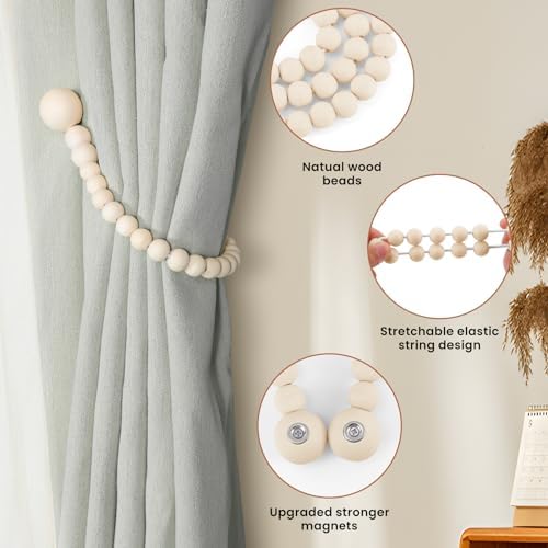 KLOGTSIND Magnetic Curtain Tiebacks, 2 Pack Wood Bead Curtain Holdbacks - Image 5
