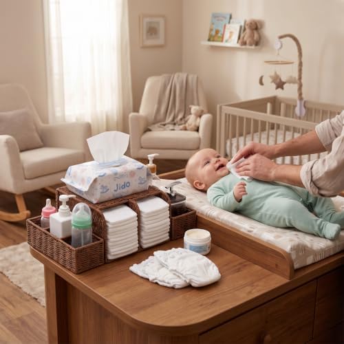 Large Wicker Diaper Caddy Changing Table Organizer - Image 5