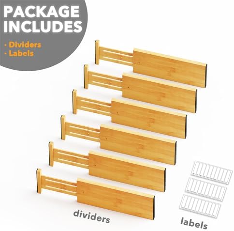 SpaceAid Bamboo Dresser Drawer Dividers 6 Pack, 4.65“ High Adjustable 12.5“-17” - Image 7
