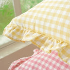 Set of 2 Yellow and White Ruffle Lumbar Pillow Covers 12x20 Inch, Gingham Plaid - Image 4
