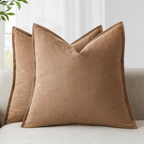 Foindtower Linen Solid Decorative Throw Pillow Covers 16x16 Light Brown by Foindtower