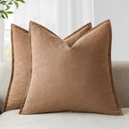 Foindtower Linen Solid Decorative Throw Pillow Covers 16x16 Light Brown by Foindtower