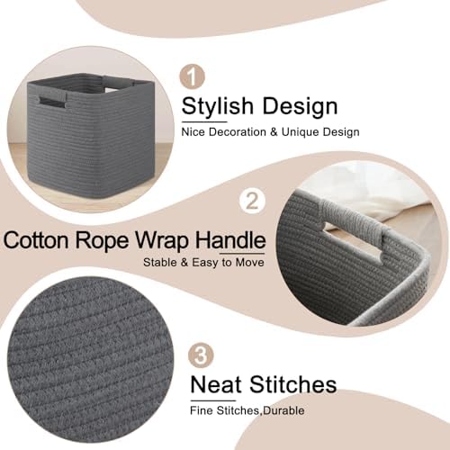 OIAHOMY Storage Cubes 11 Inch Storage Bins 3-Pack Square Baskets Dark Grey - Image 4